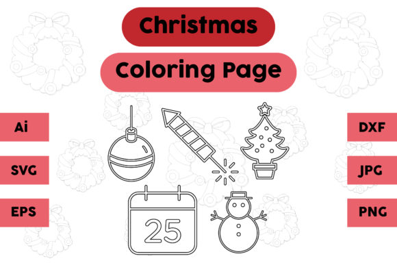 Christmas Coloring Page Tree Snow Set for Brand Graphics & Content